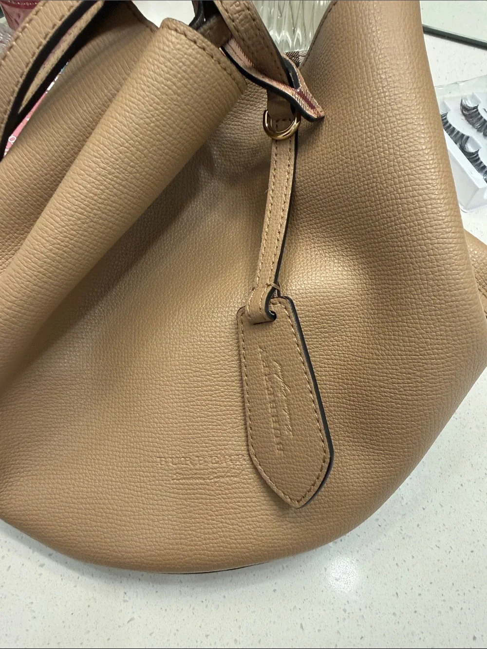 Burberry Taupe Pebbled Leather Crossbody Bag - Picture 2 of 4